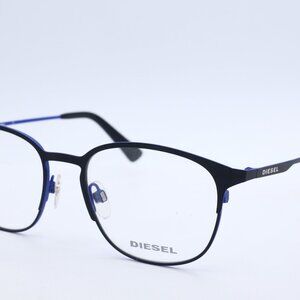 DIESEL DL 5348 002 Round Matte Black & Blue Eyeglasses Clear Lenses 52mm